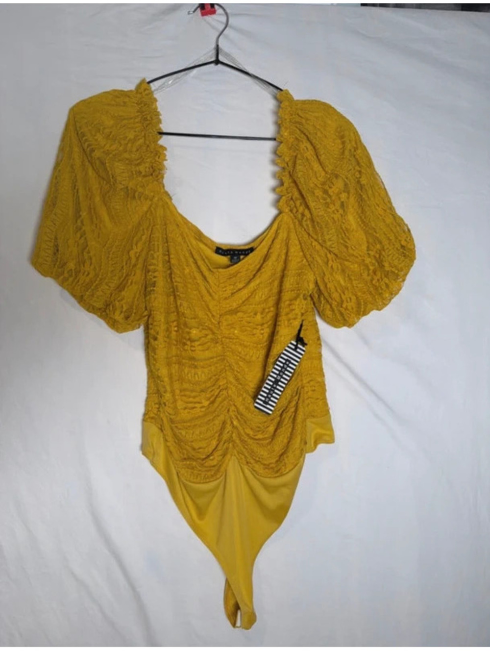 Lace Thong Bodysuit Medium Yellow Mustard Color